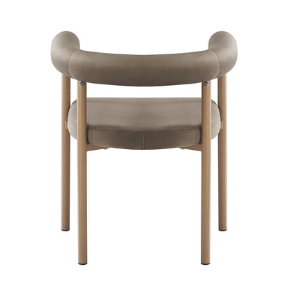 Ohio Velvet Dining Chair w/ Natural Legs Espresso Brown Set of 2 features a sculptural design with a taupe-brown velvet curved backrest and seat, supported by a light-finished wooden frame and legs.