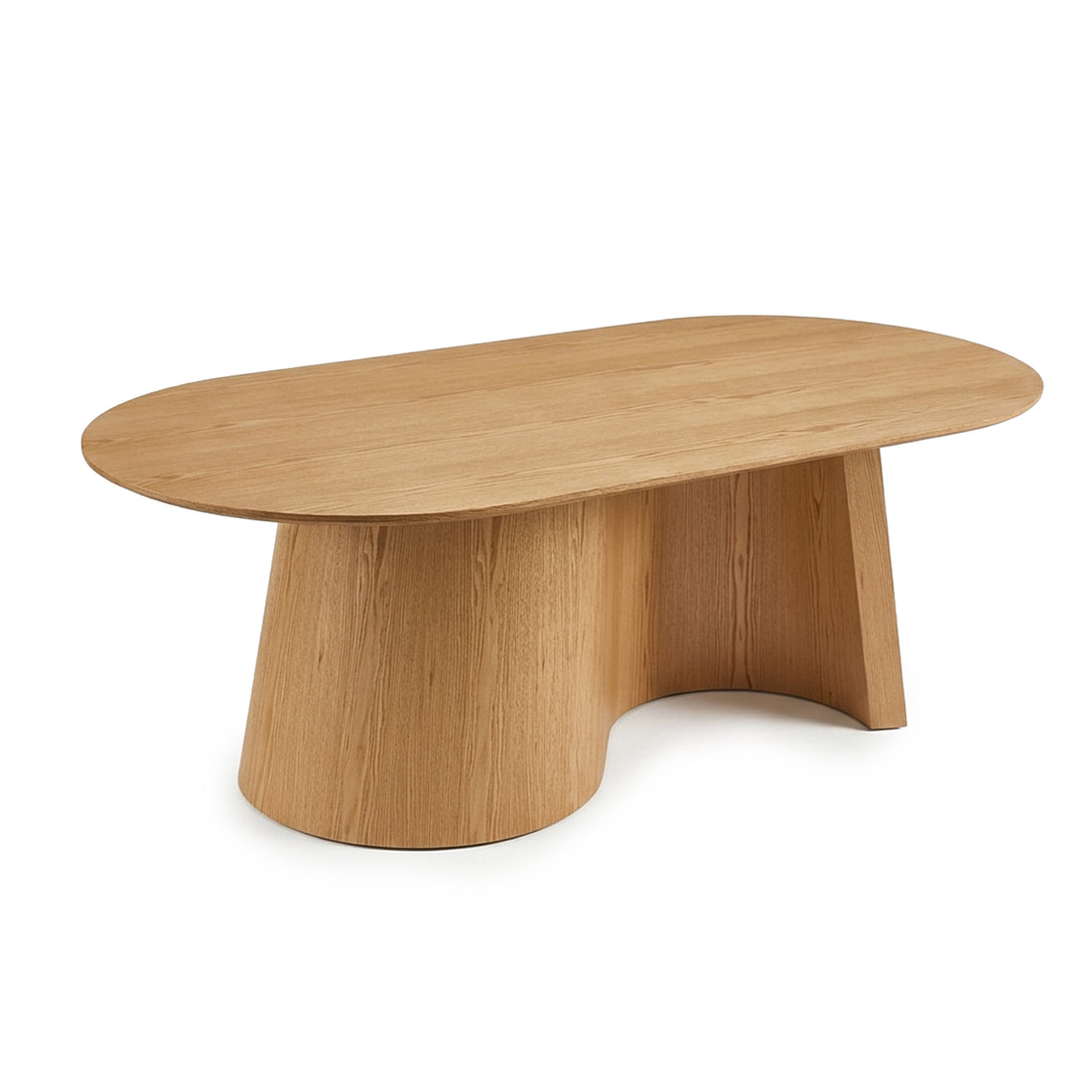 Oval light wood coffee table on a white background