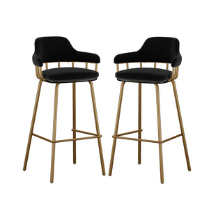 Piper Velvet Fabric Bar Stool Set of 2 in Black