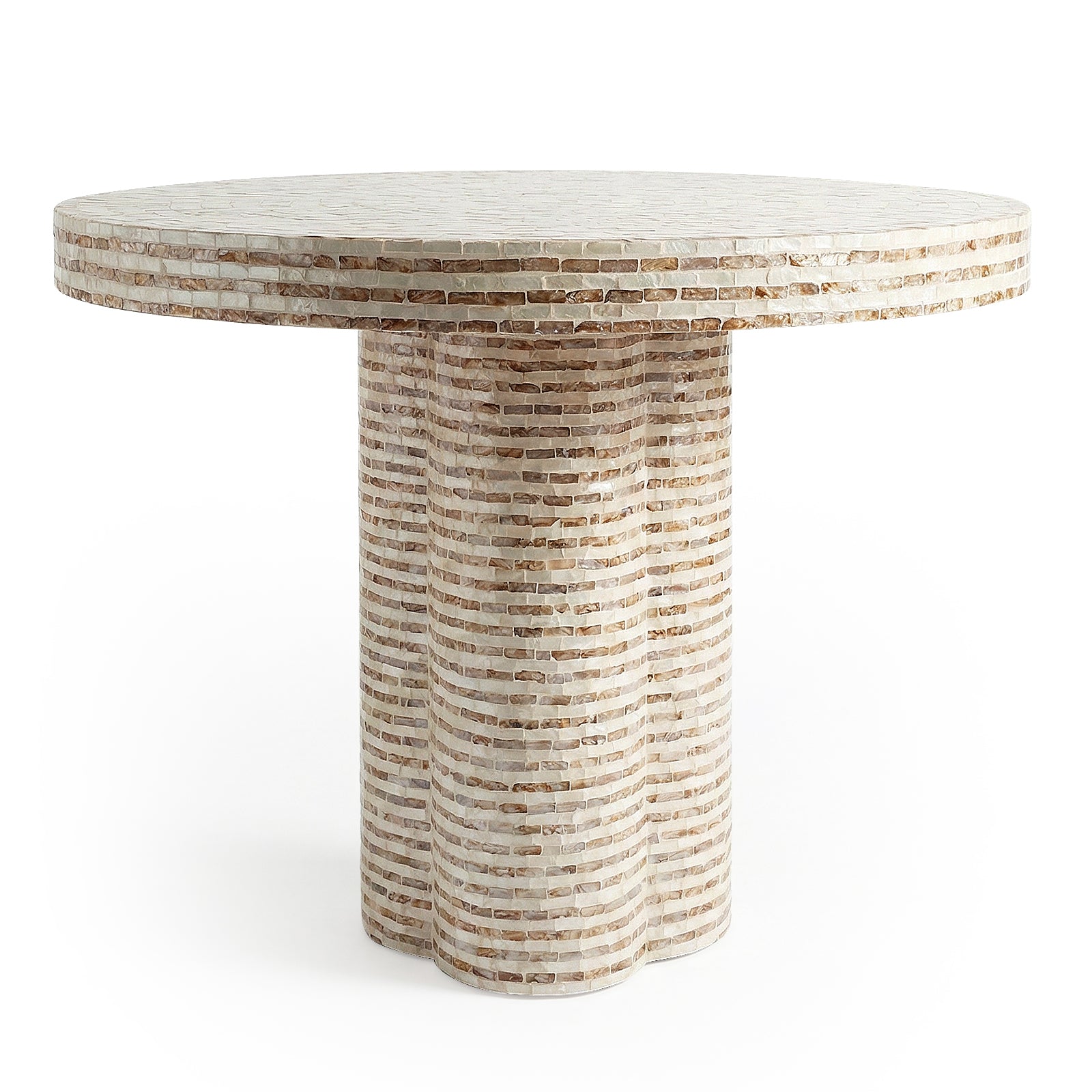 Round mosaic accent table with pedestal base on white background
