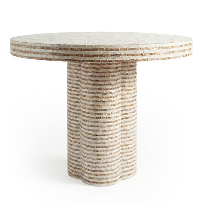 Round mosaic accent table with pedestal base on white background