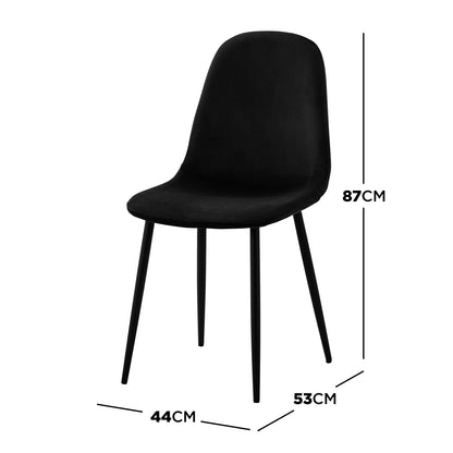 Rylee 120cm Black Round Table w/ 4 Halsa Chairs Dining Set featuring a sleek round glass table with X-shaped legs and four high-backed chairs with cushioned seats, providing a stylish dining experience.