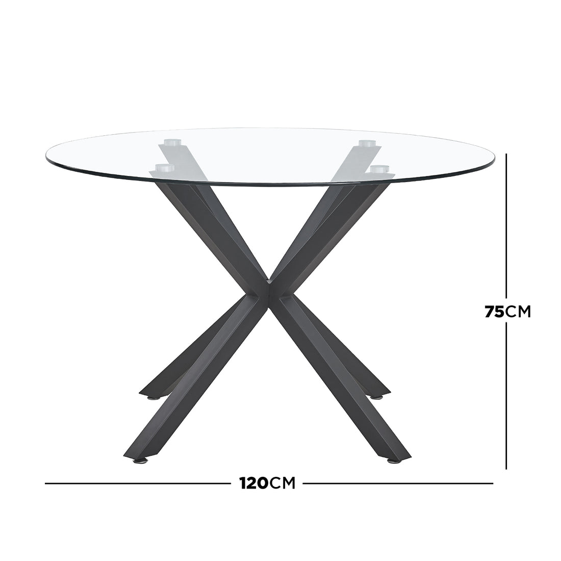 Rylee 4 Seater Round Glass Dining Table - Black