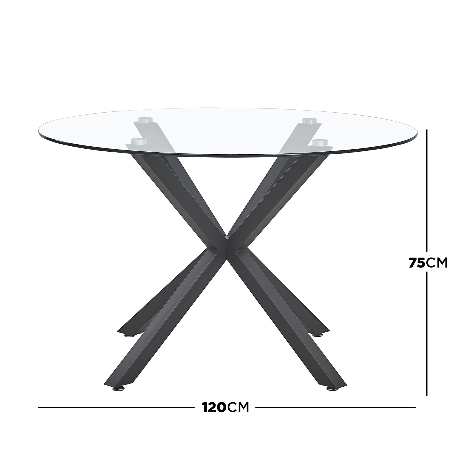 Rylee 4 Seater Round Glass Dining Table - Black