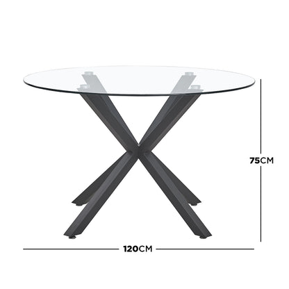 Rylee 4 Seater Round Glass Dining Table - Black