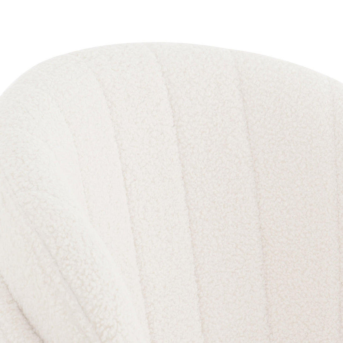 Close-up of Scarlett Boucle Dining Chair Set of 2 in Cream White, showcasing the plush, channel-tufted boucle-upholstered backrest, highlighting its textured elegance and modern design for a cosy dining experience.