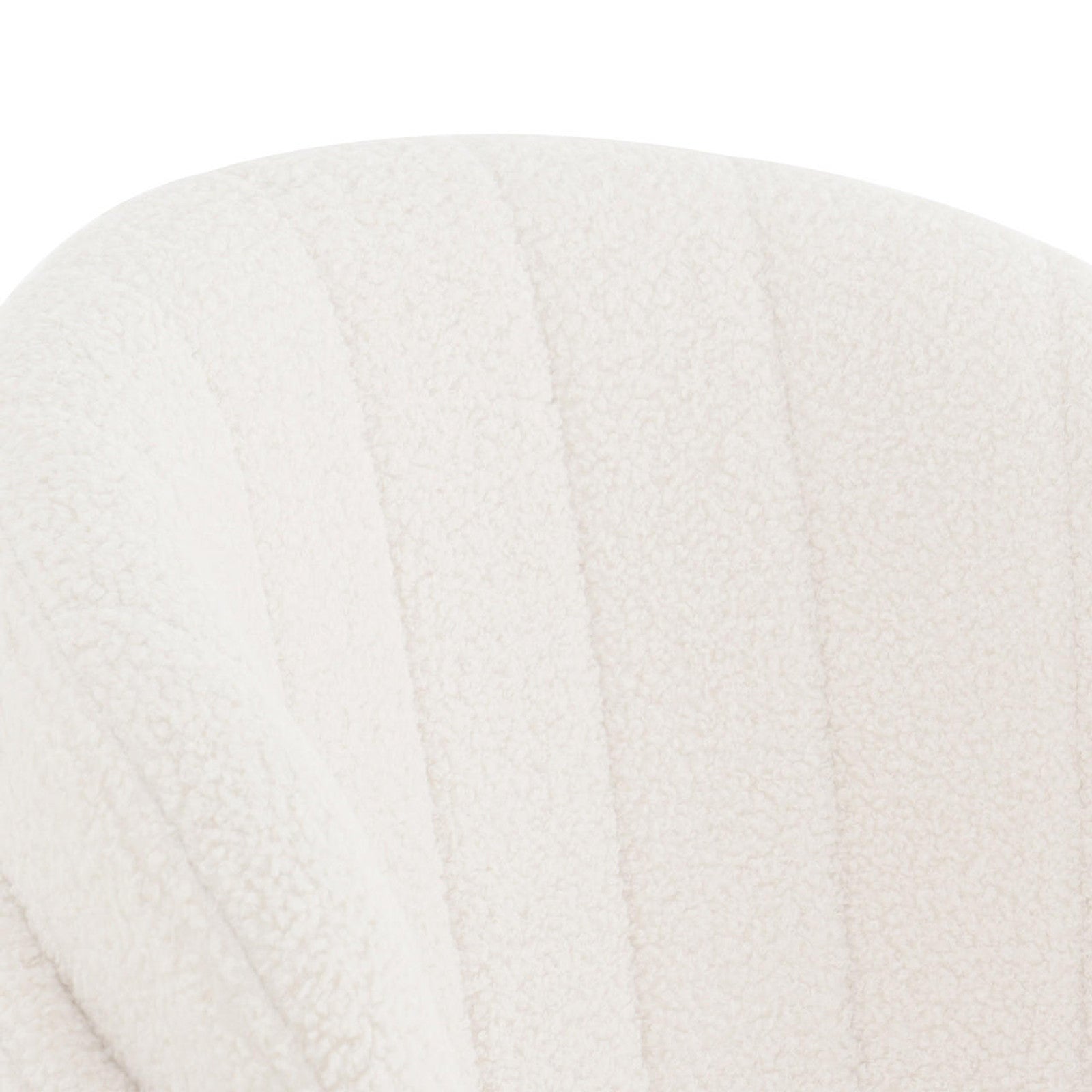 Close-up of Scarlett Boucle Dining Chair Set of 2 in Cream White, showcasing the plush, channel-tufted boucle-upholstered backrest, highlighting its textured elegance and modern design for a cosy dining experience.