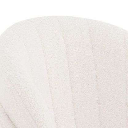 Close-up of Scarlett Boucle Dining Chair Set of 2 in Cream White, showcasing the plush, channel-tufted boucle-upholstered backrest, highlighting its textured elegance and modern design for a cosy dining experience.