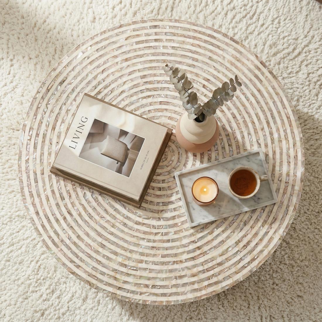 Silas Mother of Pearl Coffee Table in Mocha Cream