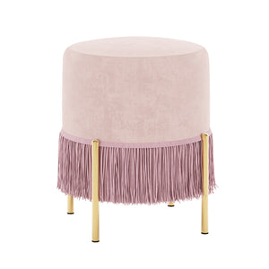Stacey Velvet Stool with Tassels in Light Pink