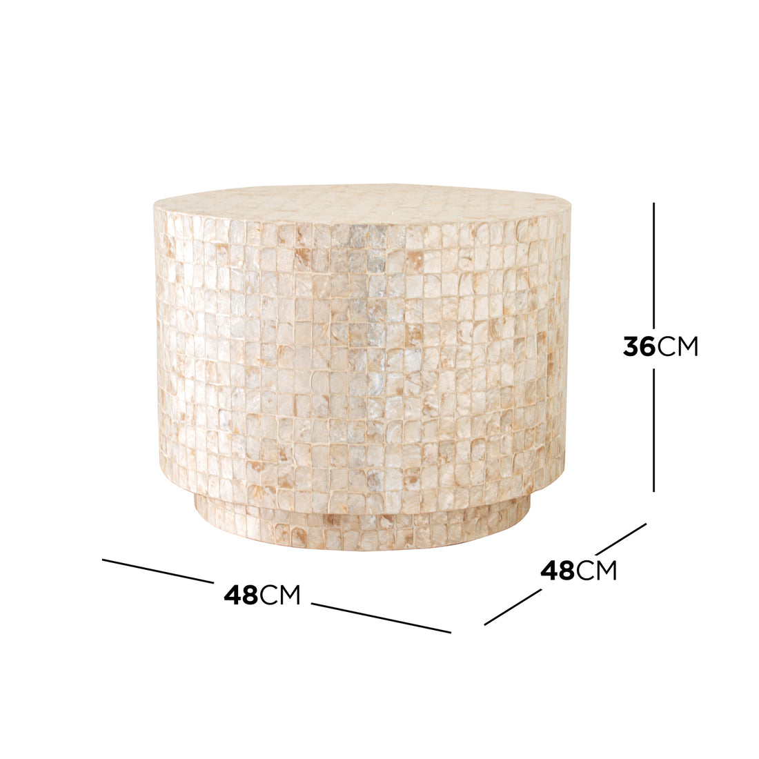 Tiffany 48cm Mother of Pearl Inlay Side Table features intricate mother-of-pearl mosaic patterns, highlighting its unique craftsmanship and artistic appeal, suitable for various interior styles.
