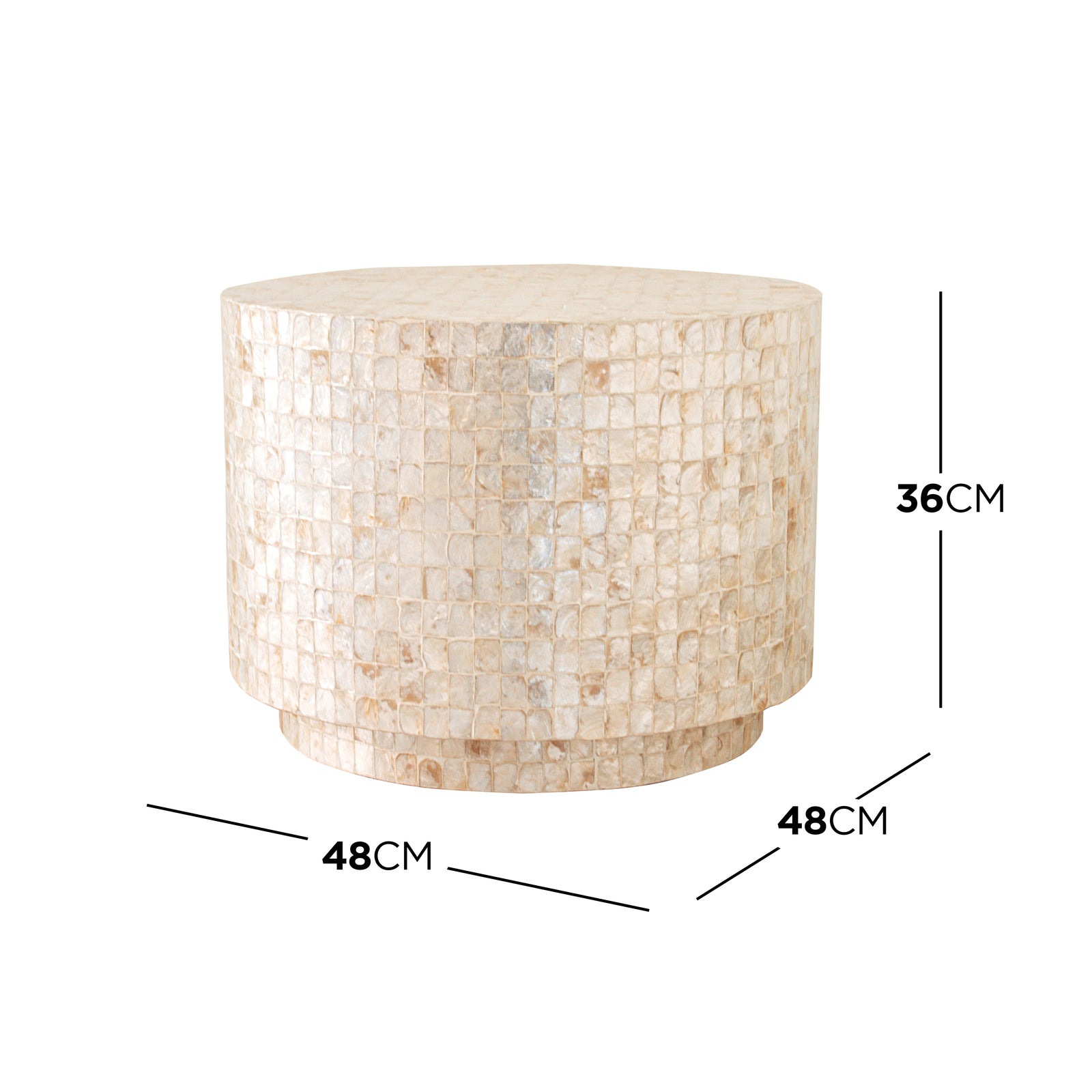 Tiffany 48cm Mother of Pearl Inlay Side Table features intricate mother-of-pearl mosaic patterns, highlighting its unique craftsmanship and artistic appeal, suitable for various interior styles.