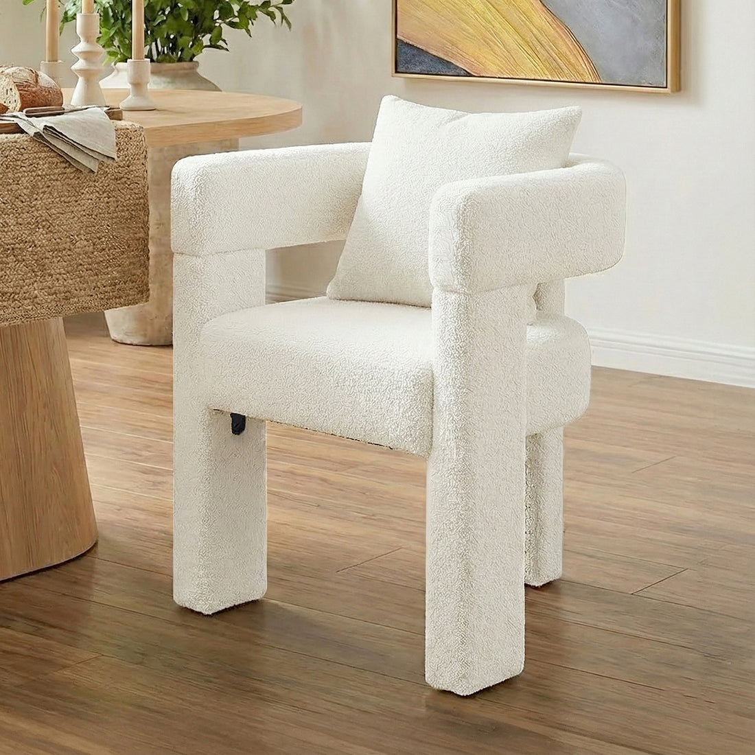 Utah Boucle Curved 3 Legged Accent Chair in Cream