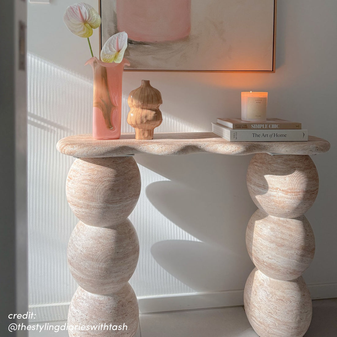 Valdor Signature Concrete Console Table in Travertine