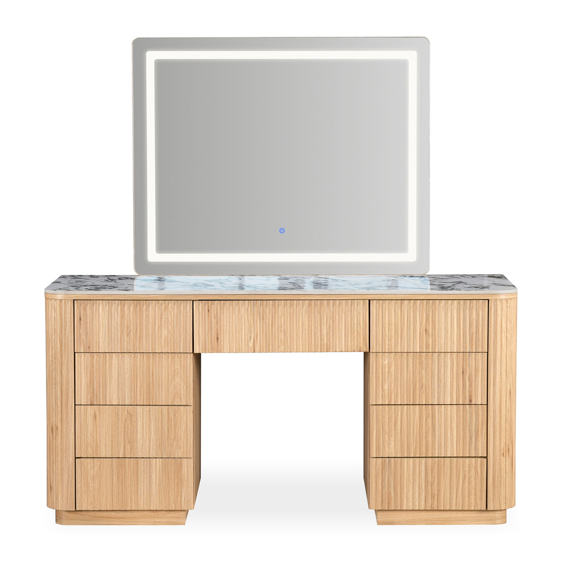 Valerie Vanity Table with Storage and LED Mirror in Natural