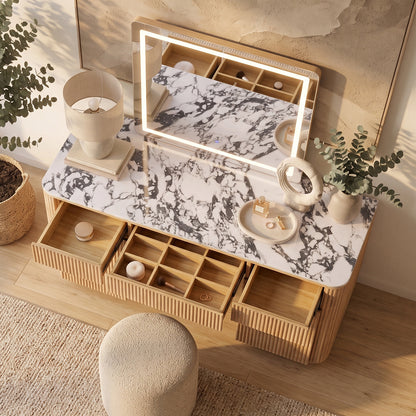 Valerie Vanity Table with Storage and LED Mirror in Natural