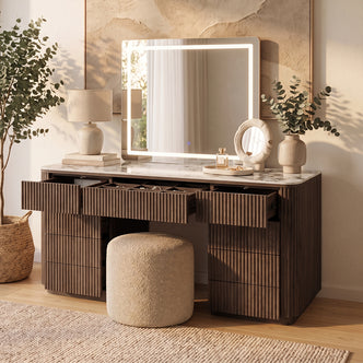 Valerie Vanity Table with Storage and LED Mirror in Walnut