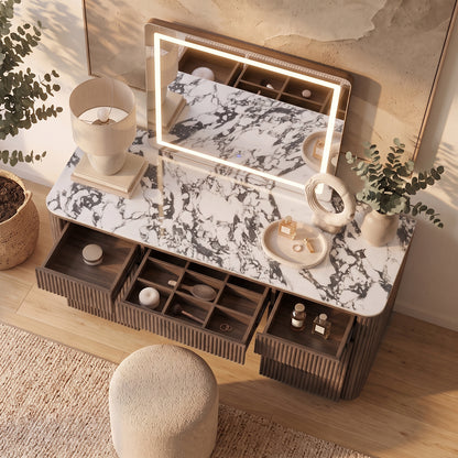 Valerie Vanity Table with Storage and LED Mirror in Walnut