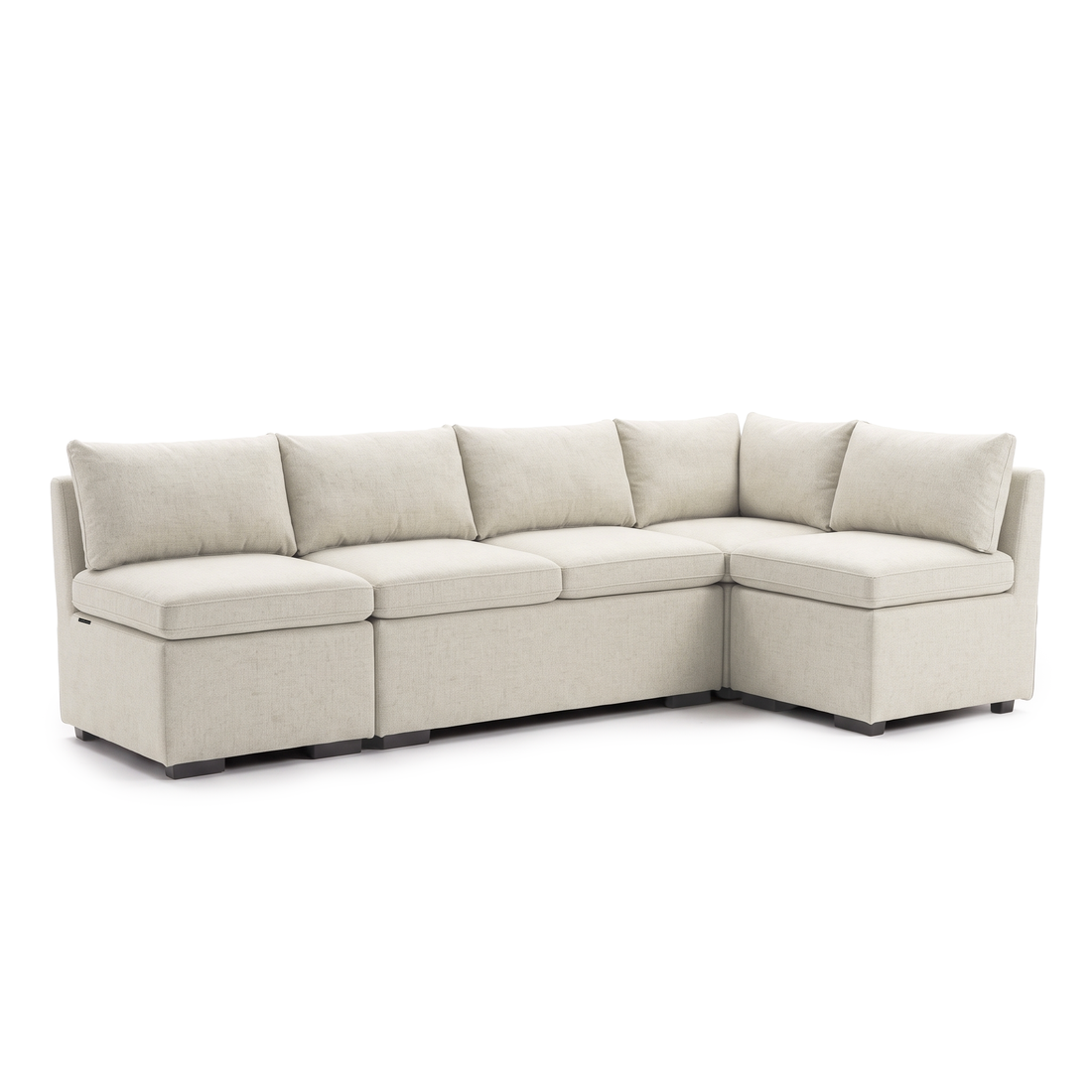 Cream textured L-shaped sectional sofa shown fully on a white background