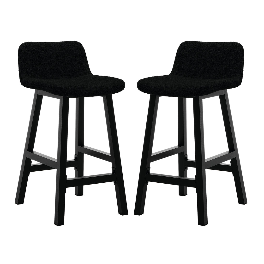 Yael Boucle Upholstered High-Back Bar Stool Black Set of 2, featuring sleek design with high backrests and sturdy metal legs. Perfect for enhancing modern kitchen or bar spaces with style and comfort.