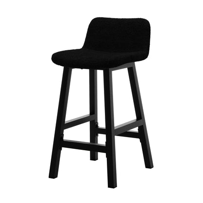 Yael Boucle Upholstered High-Back Bar Stool Black Set of 2, showcasing sleek design with boucle fabric, padded seat, and high backrest, offering comfort and chic style for kitchen or bar settings.