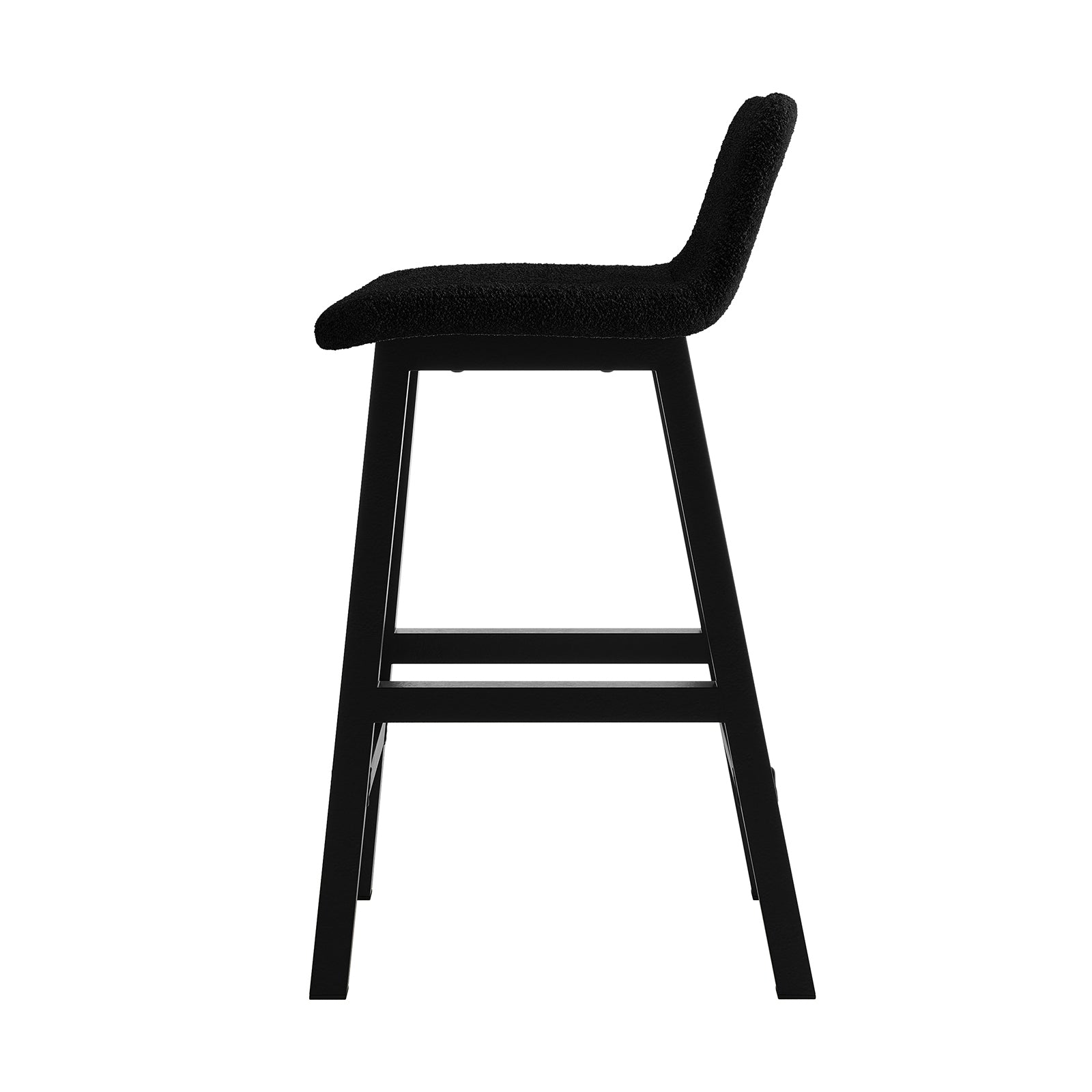 Yael Boucle Upholstered High-Back Bar Stool Black Set of 2 with cushion, featuring a modern design and sturdy metal legs, perfect for enhancing kitchen or bar spaces with comfort and style.