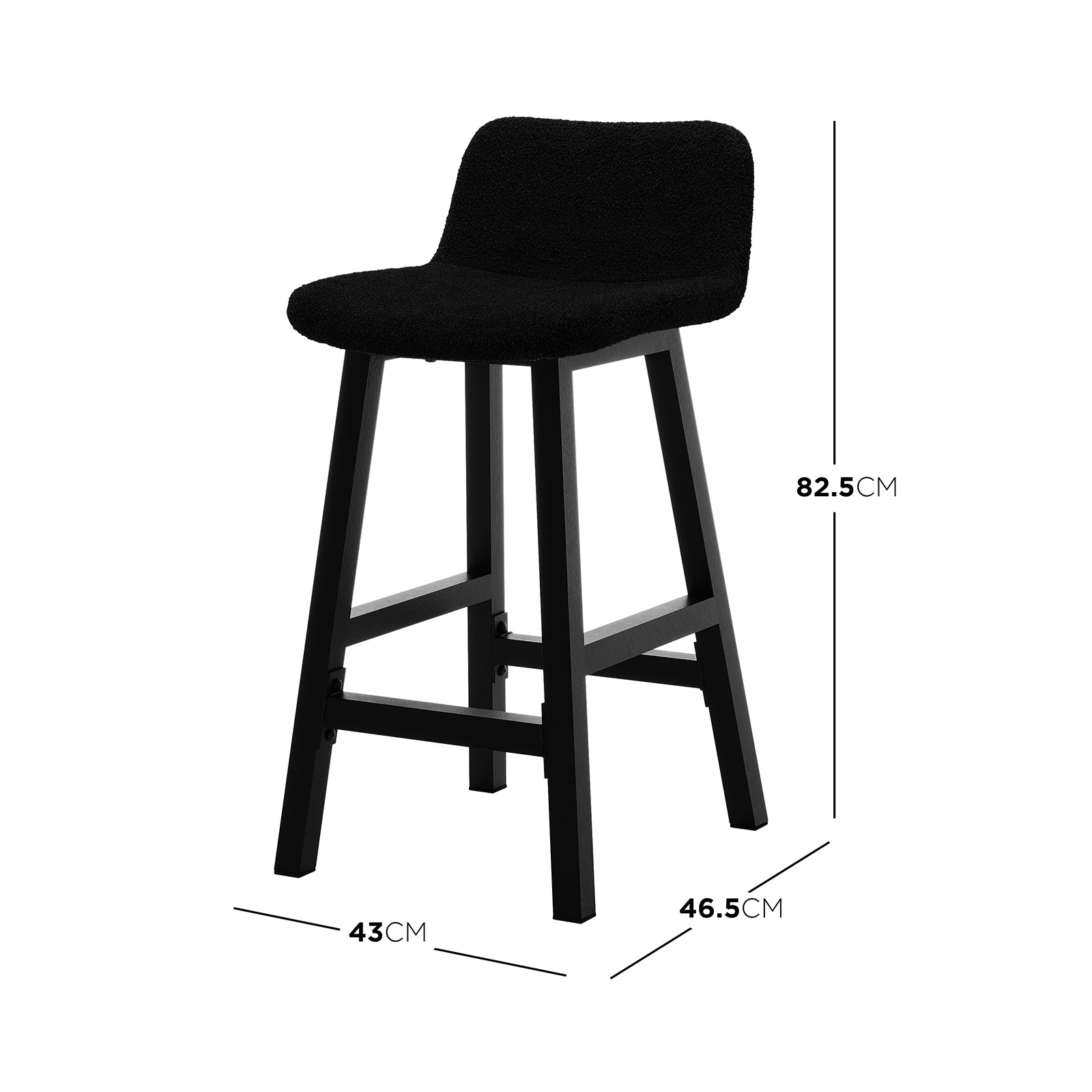 Yael Boucle Upholstered High-Back Bar Stool Black Set of 2 featuring a sleek design with a high backrest, padded seat, and sturdy metal legs. Ideal for enhancing modern kitchen or bar spaces.