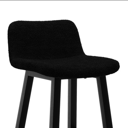 Yael Boucle Upholstered High-Back Bar Stool Black Set of 2 features sleek, modern design with a high backrest, boucle upholstery, sturdy metal legs, and ergonomic support, ideal for kitchen or bar areas.