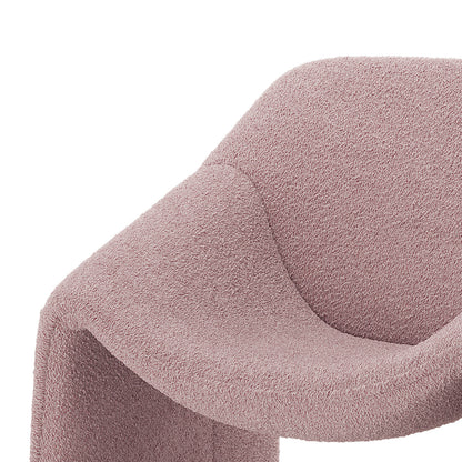 Aaralyn Boucle Accent Chair - Dusty Pink, showcasing a close-up of its plush boucle fabric and sleek, modern design with a solid wood frame for stability.