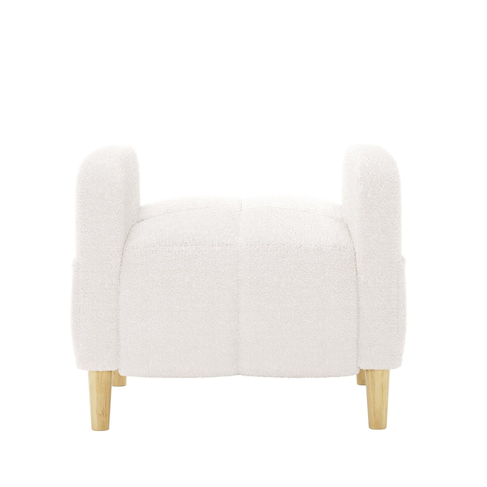 Anica Single Seater Bouclé Sofa Chair in Cream White, featuring textured bouclé fabric, short natural wooden legs, and a modern design, offering comfort and style for living rooms or bedrooms.