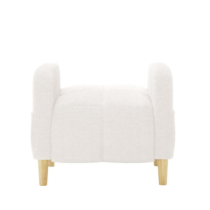 Anica Single Seater Bouclé Sofa Chair in Cream White, featuring textured bouclé fabric, short natural wooden legs, and a modern design, offering comfort and style for living rooms or bedrooms.