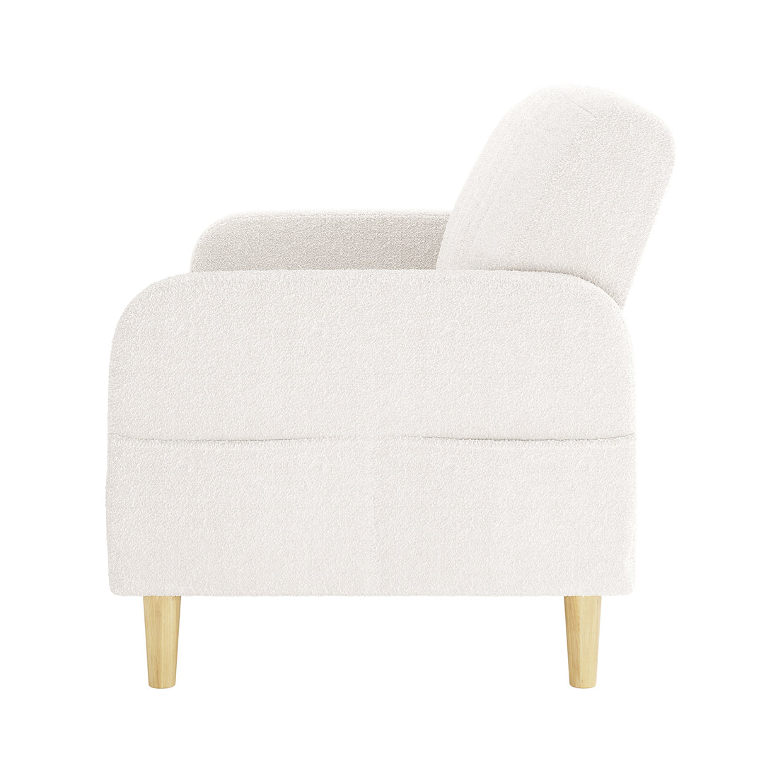 Anica 2 Seater Boucle Fabric Sofa Bed in Cream White, featuring a modern design with gently curved back and arms, boxy seat base, and light-wood tapered legs for a stylish, versatile look.