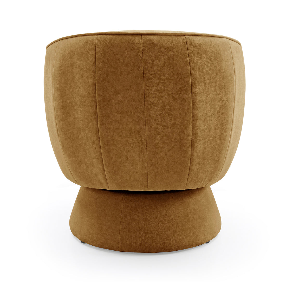 Arlo Chenille 360° Swivel Accent Chair in Amber Brown, featuring a camel-brown upholstered ottoman with a softly rounded cushion and flared base, showcasing its elegant design and functional swivel mobility.