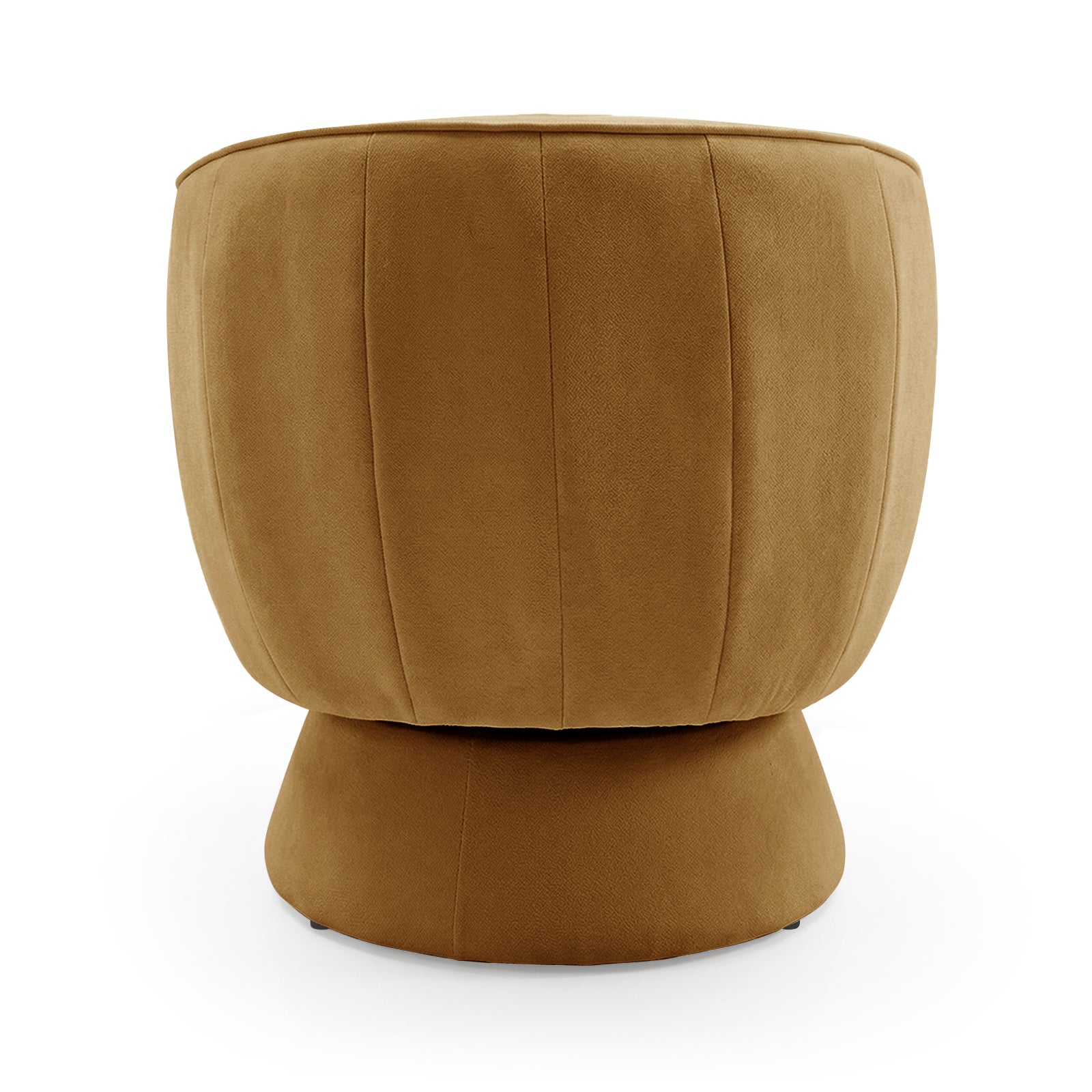 Arlo Chenille 360° Swivel Accent Chair in Amber Brown, featuring a camel-brown upholstered ottoman with a softly rounded cushion and flared base, showcasing its elegant design and functional swivel mobility.