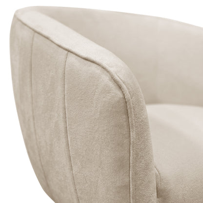 Close-up of the upholstered arm of the Arlo Chenille 360° Swivel Accent Chair in Oatmeal, showcasing its soft, rounded edges and premium chenille fabric, emphasizing tactile luxury and functional design.