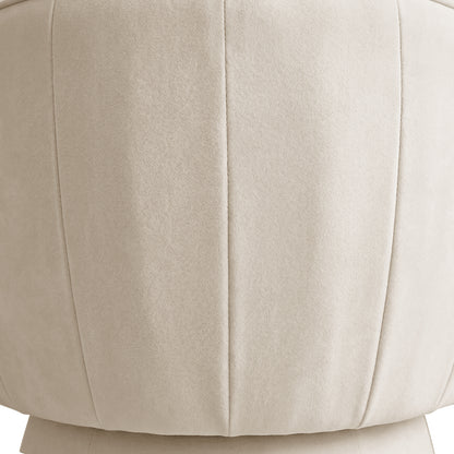 Close-up of the Arlo Chenille 360° Swivel Accent Chair in Oatmeal, highlighting its light-beige, textured chenille upholstery with visible vertical seams, showcasing the chair's premium and sophisticated design.