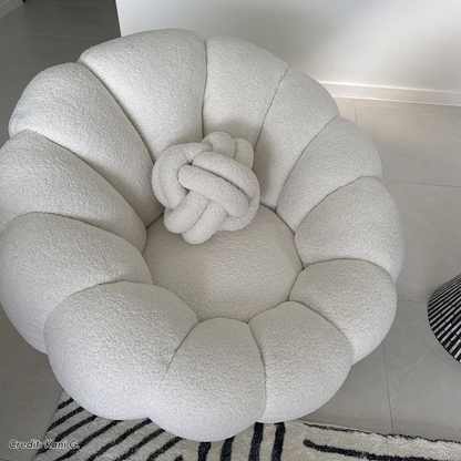 Beare Boucle Swivel Gold Base Accent Chair in Cream White