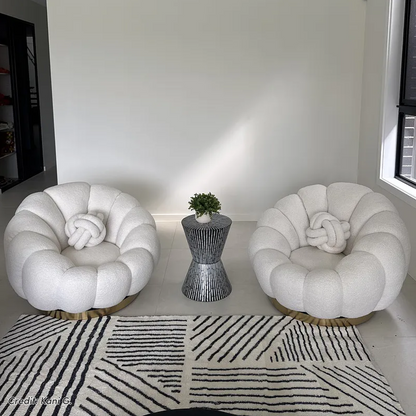 Beare Boucle Swivel Gold Base Accent Chair in Cream White