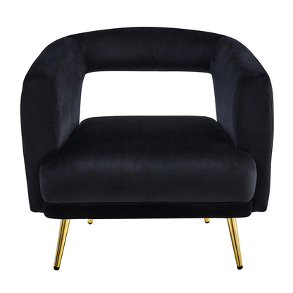 Bonnell Velvet Accent Chair with Gold Legs - Black