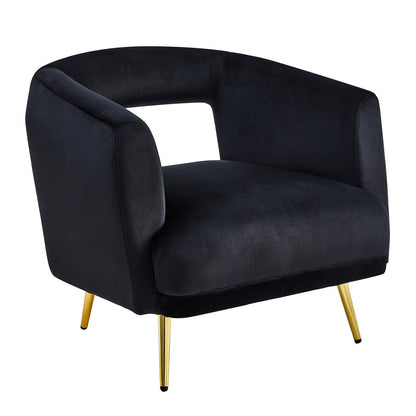 Bonnell Velvet Accent Chair with Gold Legs - Black
