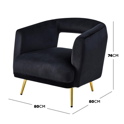 Bonnell Velvet Accent Chair with Gold Legs - Black