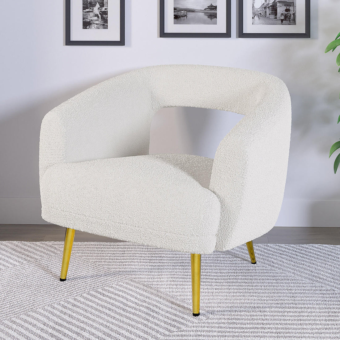 Bonnell Boucle Accent Chair with Gold Legs - Cream White - Lifestyle
