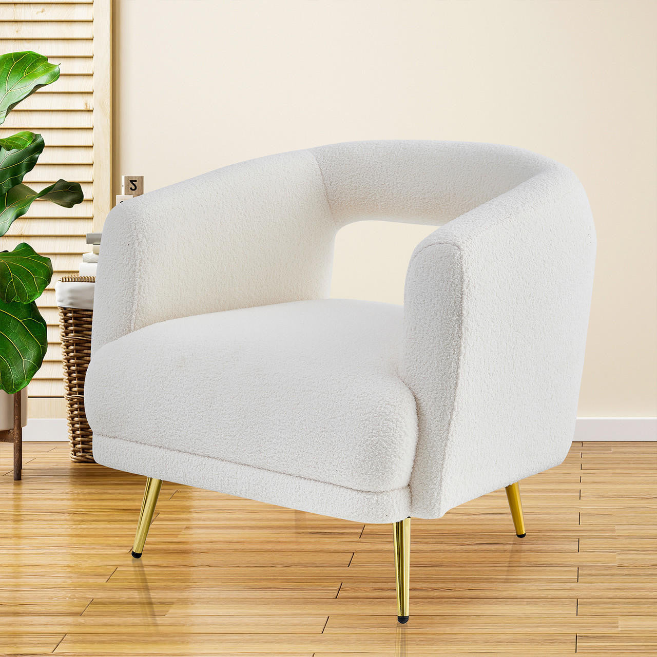 Bonnell Boucle Accent Chair with Gold Legs - Cream White - Lifestyle
