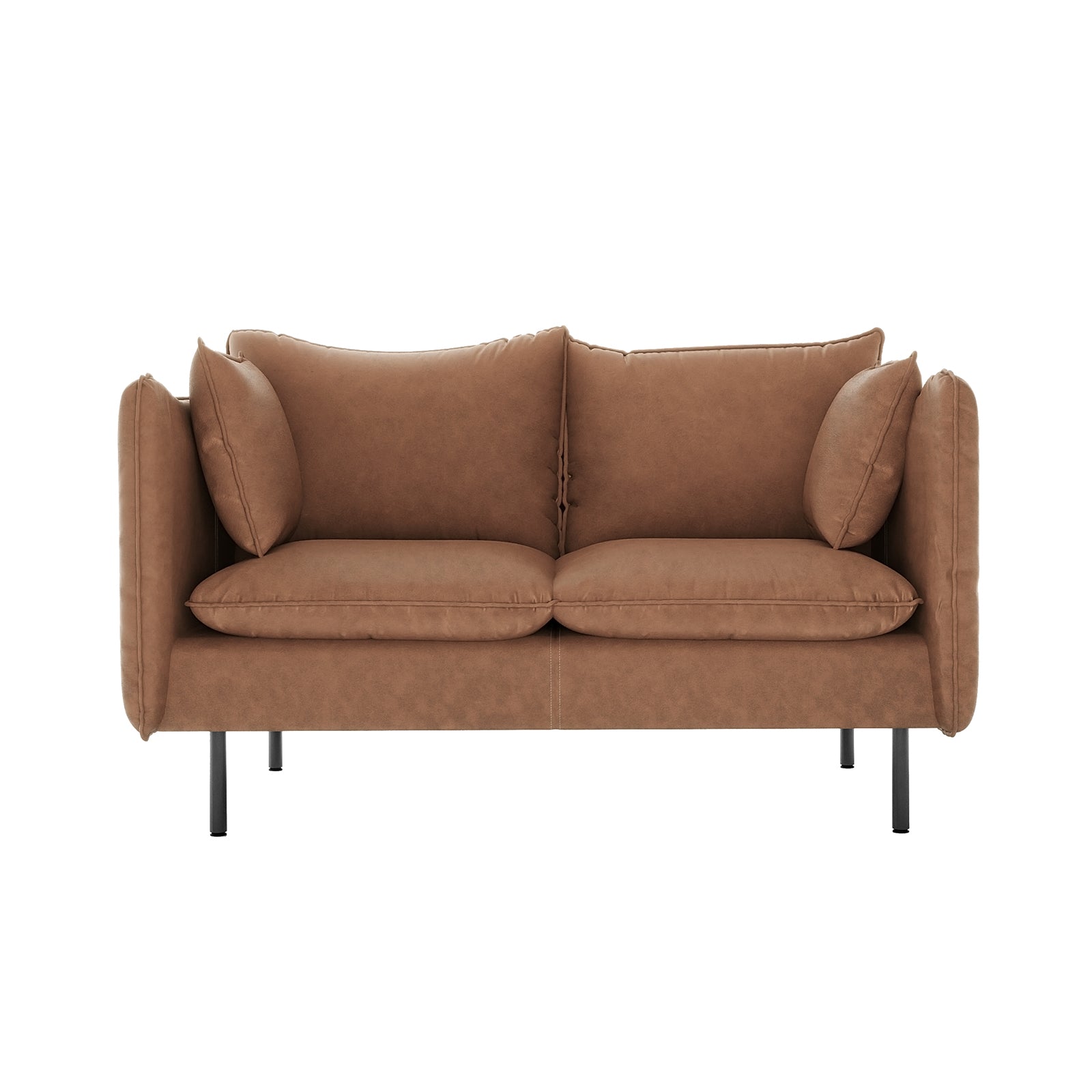 Cassian 6 Seater PU Leather Sofa Set in Chocolate Brown, featuring modern two-seat design, plush cushions, slim armrests, and sleek black metal legs, offering luxurious comfort and timeless elegance.