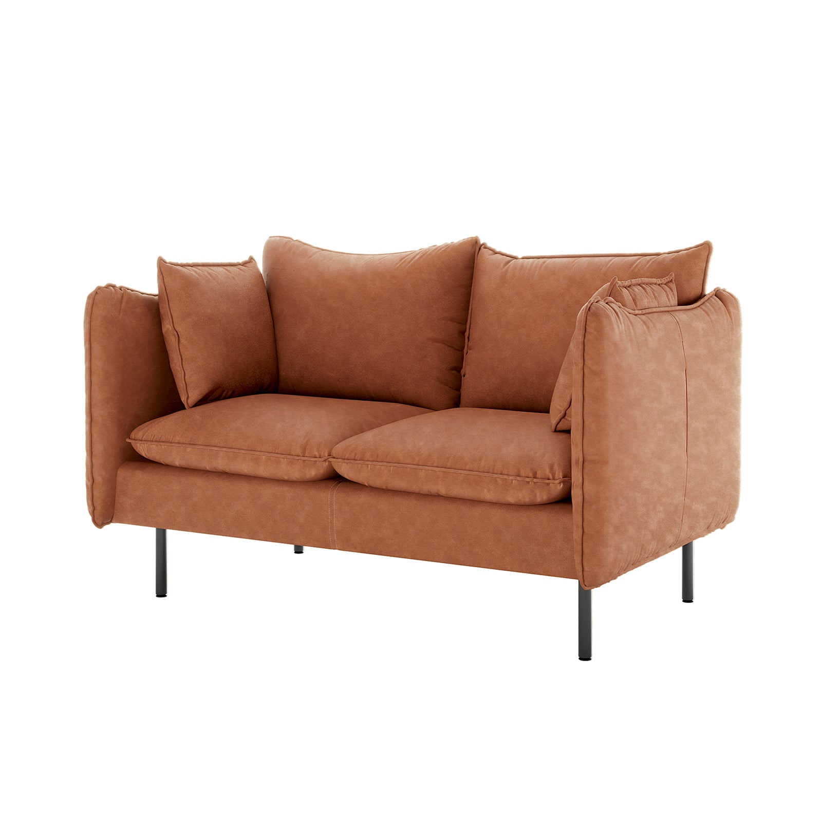Cassian 7 Seater PU Leather Sofa Set in Mocha features a modern two-seat design with plush cushions, padded armrests, and slender matte-black metal legs, offering a sleek, elevated look.