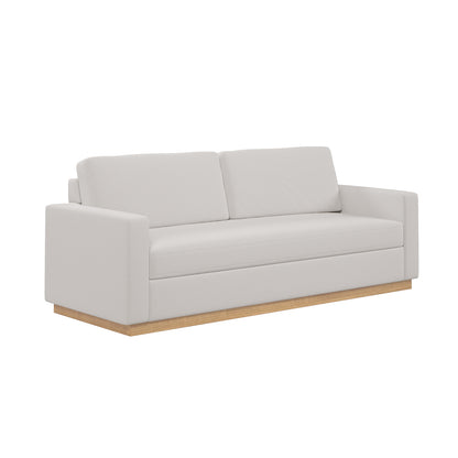 Celeste 3 Seater Hardwood Fabric Sofa featuring a sleek design with plush cushions on a supportive eucalyptus hardwood frame, accented by natural rubber wood legs, exuding comfort and modern elegance.