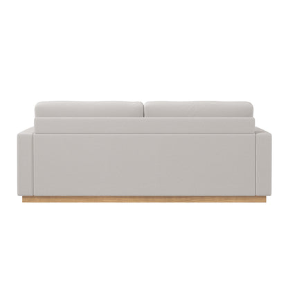 Celeste 3 Seater Hardwood Fabric Sofa Grey, showcasing close-up details of its plush fabric, sturdy rubber wood legs, and elegant design, emphasizing comfort and durability for modern living spaces.