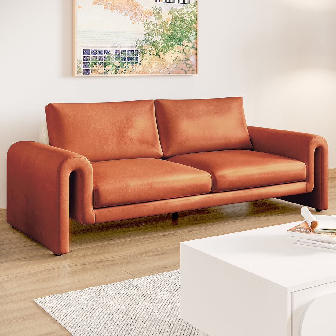 Celyn 3 Seater Velvet Upholstered Sofa Burnt Orange
