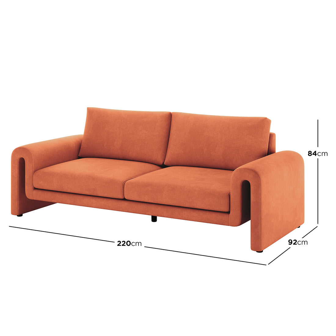 Celyn 3 Seater Velvet Upholstered Sofa Burnt Orange