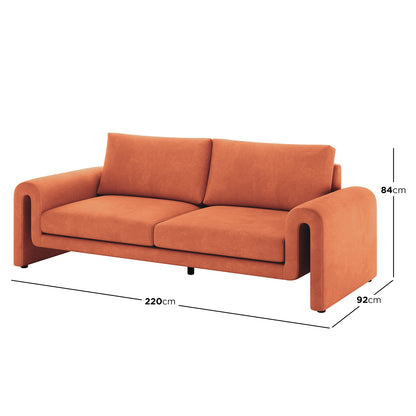 Celyn 3 Seater Velvet Upholstered Sofa Burnt Orange
